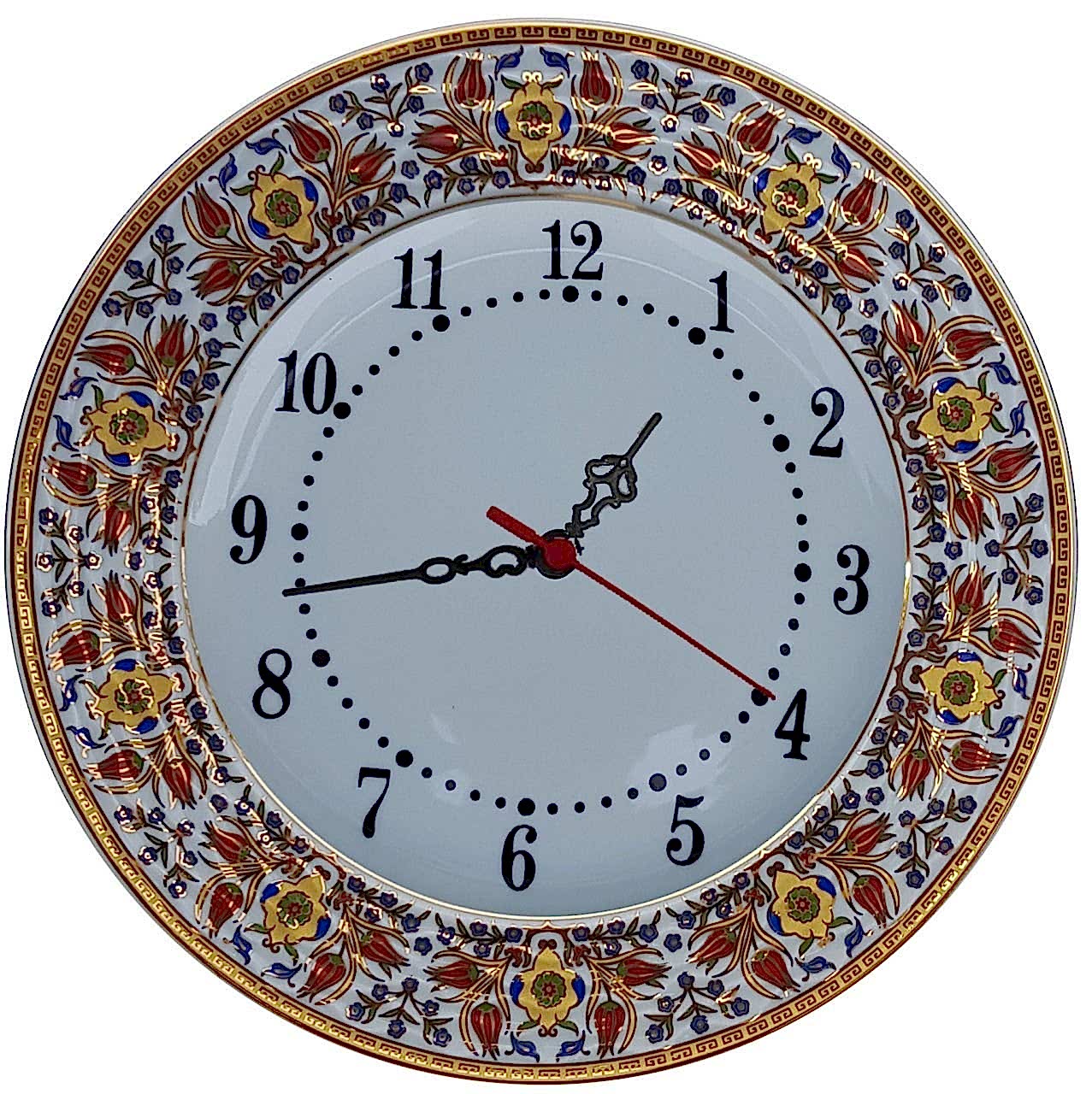 PRT 62 25 Cm Sarı  Altın Yaldızlı Lale karanfil Desenli  Porselen  Çini saat