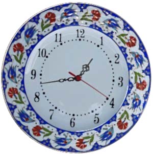 PRT 63 25 Cm Lacivert Altın Yaldızlı Lale karanfil Desenli Porselen Çini saat