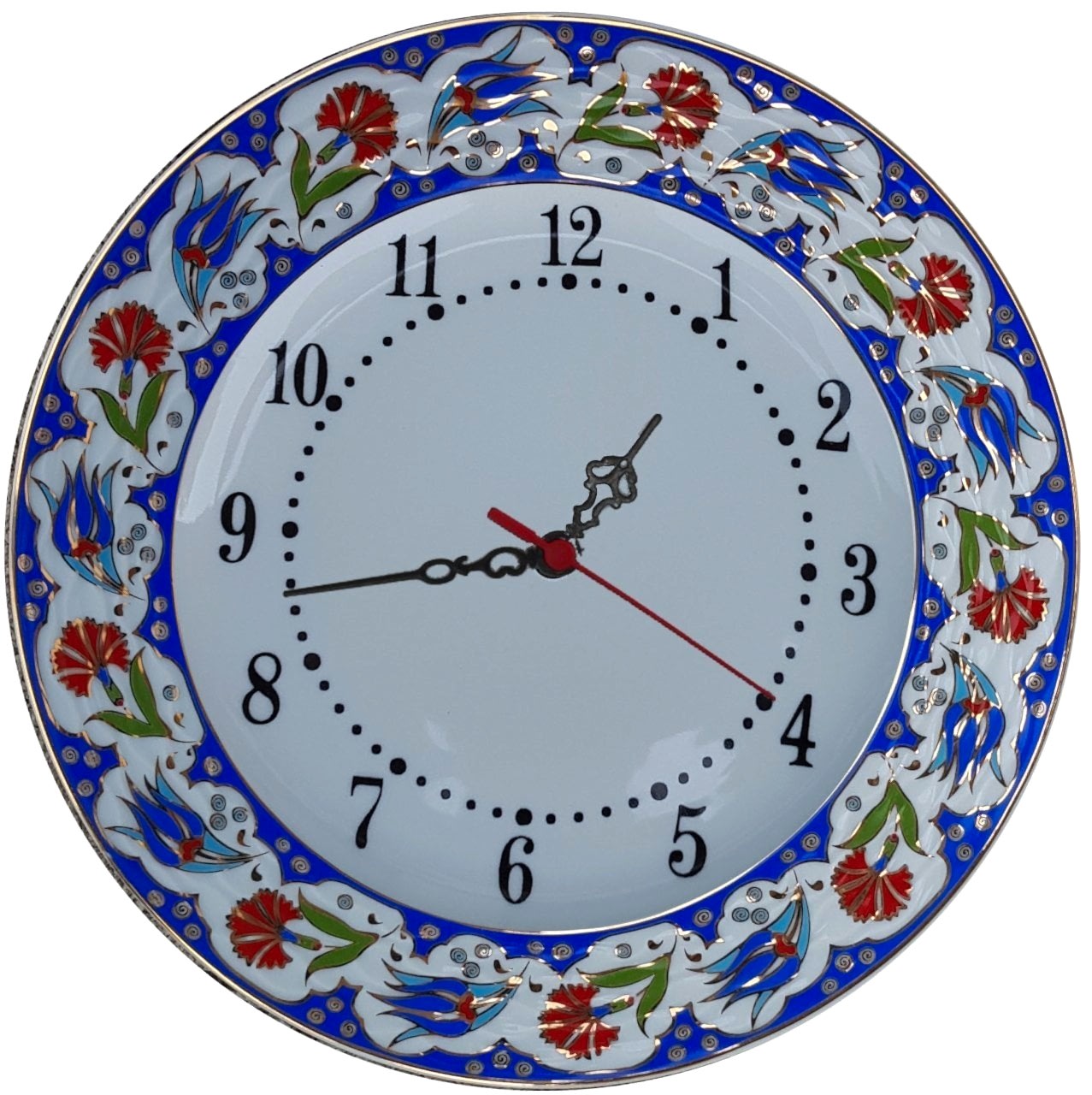 PRT 63 25 Cm Lacivert Altın Yaldızlı Lale karanfil Desenli Porselen Çini saat