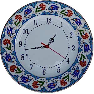 PRT 64 25 Cm Mavi Altın Yaldızlı Lale karanfil Desenli Porselen Çini saat