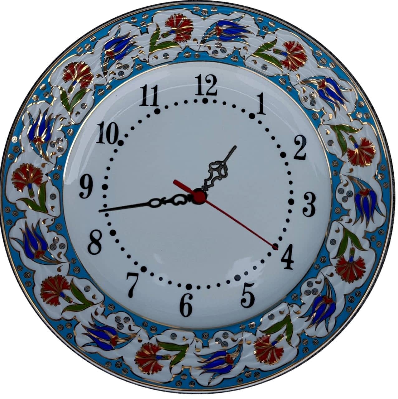 PRT 64 25 Cm Mavi Altın Yaldızlı Lale karanfil Desenli Porselen Çini saat