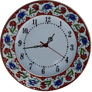 PRT 65 25 Cm Kırmızı Altın Yaldızlı Lale karanfil Desenli Porselen Çini saat