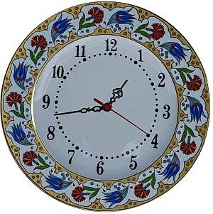 PRT 66 25 Cm Kırmızı Sarı Yaldızlı Lale karanfil Desenli Porselen Çini saat