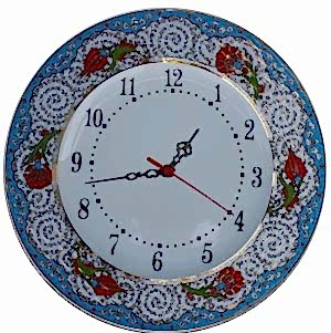 PRT 68 25 Cm Mavi Altın Yaldızlı Lale karanfil Desenli Porselen Çini saat