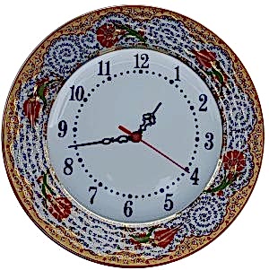 PRT 70 25 Cm Kırmızı Sarı Yaldızlı Lale karanfil Desenli Porselen Çini saat