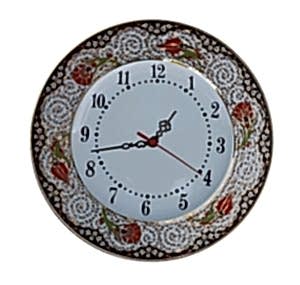 PRT 71 25 Cm Siyah Altın Yaldızlı Lale karanfil Desenli Porselen Çini saat